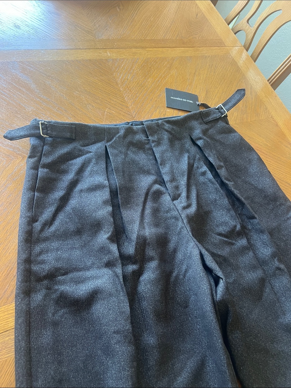 Maniere De Voir Black Pleated Men's Trousers with Side Adjusters